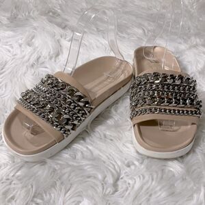 KENDALL & Kylie kkshiloh slides silvertone chain detail leather women’s sz 7